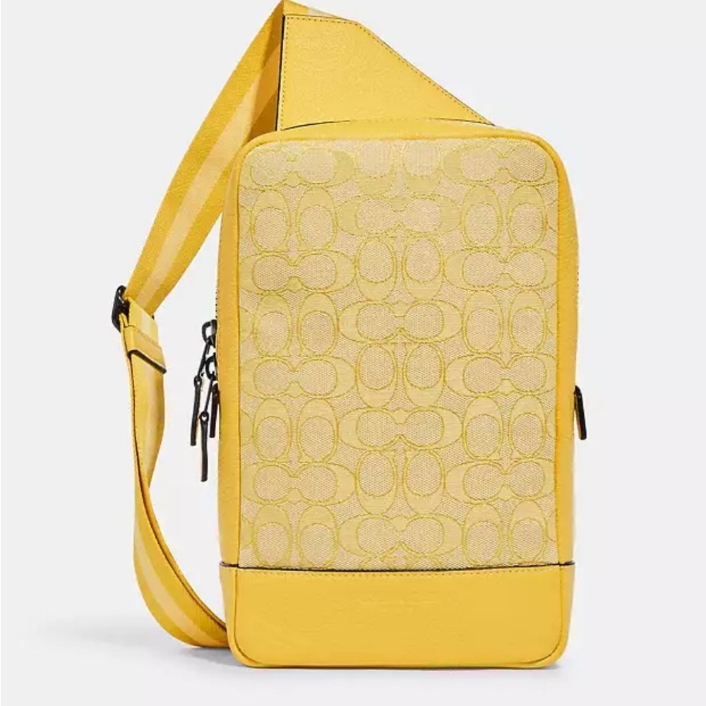 Coach Mens Turner Signature Jacquard Retro Yellow Crossbody Pack C9606 NEW - Picture 3 of 12
